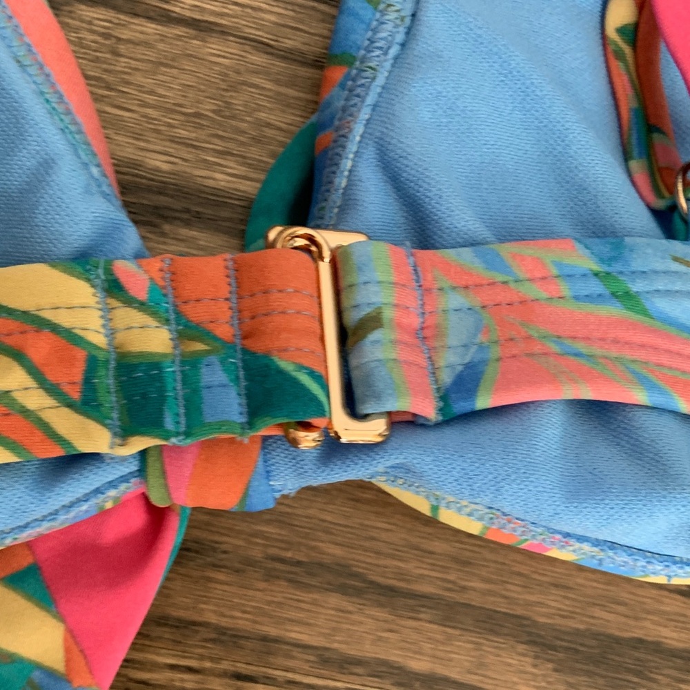 Kona Sol Blue Tropical Floral Print Tie Front Bikini Set - Picture 6 of 10